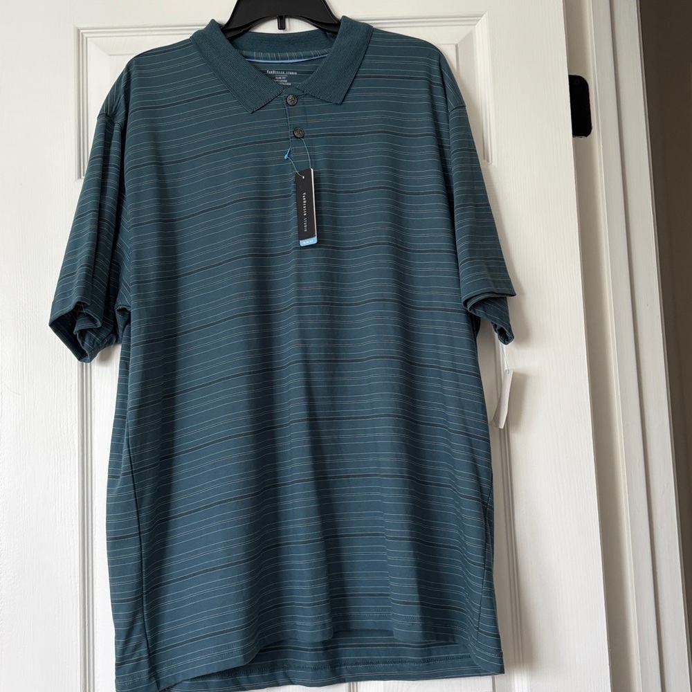 Van Heusen Men's Striped Polo in Dark Teal